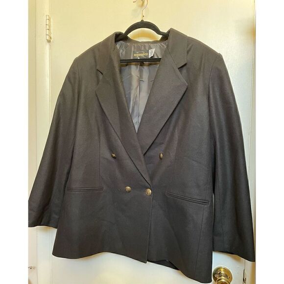 🔴 Vintage Requirements 100% Oversized Wool Blazer Black gold buttons size 18 - Picture 7 of 13